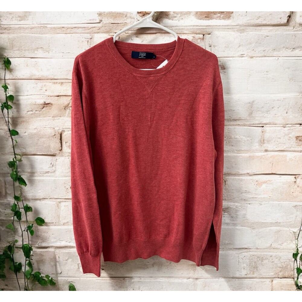 NWT J. Crew Orange Knit Crewneck Sweater Men's Size LARGE 100% cotton‎